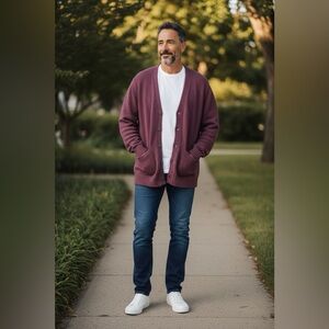 Duluth Trading Shetland Wool Burgundy Button Front Sweater with Elbow Patches 3X